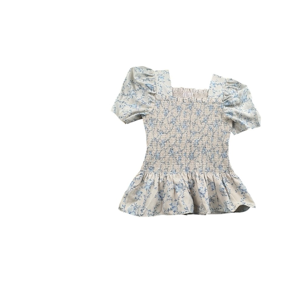 Rachel Parcell Floral Smocked Puff Sleeve Peplum Top Medium